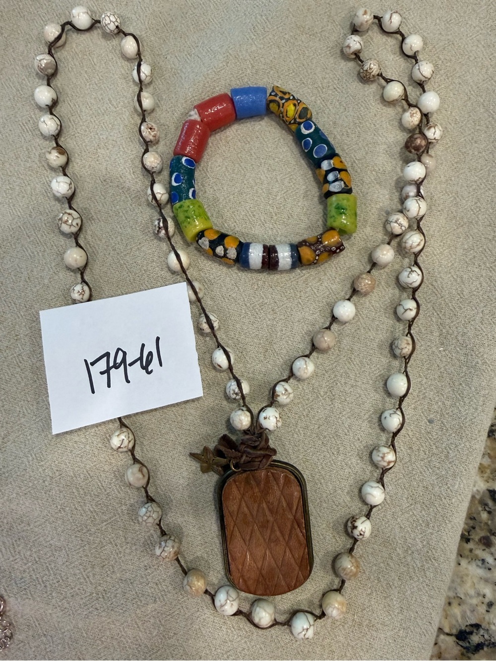 Boho beaded leather pendant necklace and stretch funky bracelet festival hippie